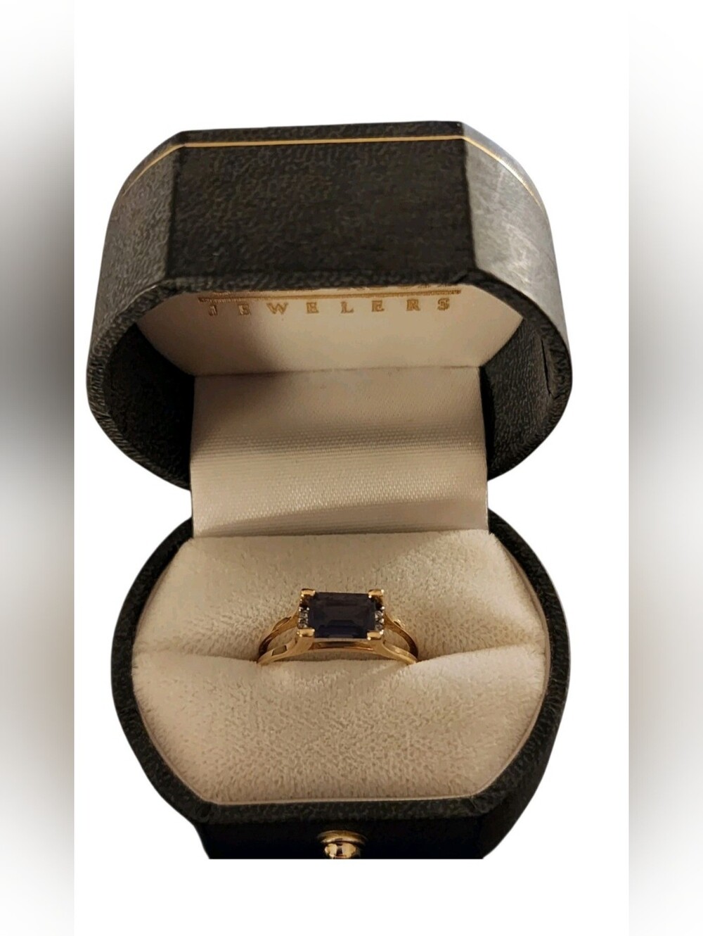 Vintage 14K Gold Purple Stone Emerald Cut Diamond Ring Size 9 - 3.29 Grams